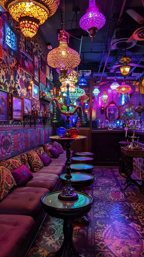 Hookah Lounge in NYC Hooka Bar Design Outdoor, Hooka Lounge Aesthetic, Bnb Party, Nightclub Interior, Crystal Renee, Lounge Aesthetic, Dark Harbor, Inspirational Digital Art, Speakeasy Bar