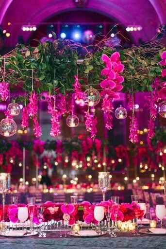 Lovely Fuschia Pink Wedding, Hot Pink Wedding Colors, Fuschia Wedding, Pink Wedding Colors, Fuchsia Wedding, Hot Pink Weddings, Floral Runner, Boda Mexicana, Orchid Wedding