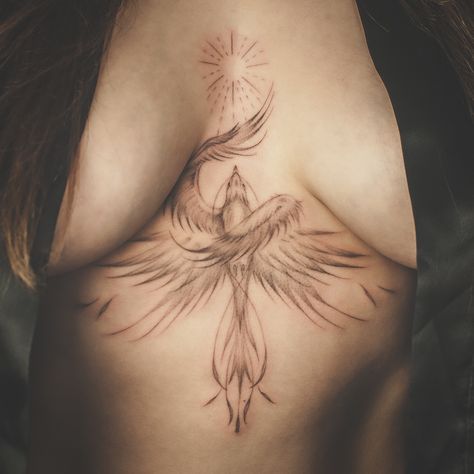 Tattoos For Women Arm Inner, Phoenix Tattoo Chest Woman, Phoenix Tattoo Chest, Pheonix Tattoo For Women Simple, Phenix Tattoo For Women Ribs, Phoenix Rose Tattoo, Sternum Tattoo Women Ideas, Phoenix Tattoo Feminine Sternum, Pheonix Tattoo For Women On Chest