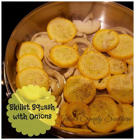 Skillet Squash with Onions, yellow squash, crookneck, Southern Cooking, healthy, vegetables, delicious, tasty, side dish, easy recipe Skillet Squash, Fried Squash Recipes, Squash And Onions, Jerk Chicken Recipe, Summer Squash Recipes, Yellow Summer Squash, Clean Food Crush, Food Crush, Onion Recipes