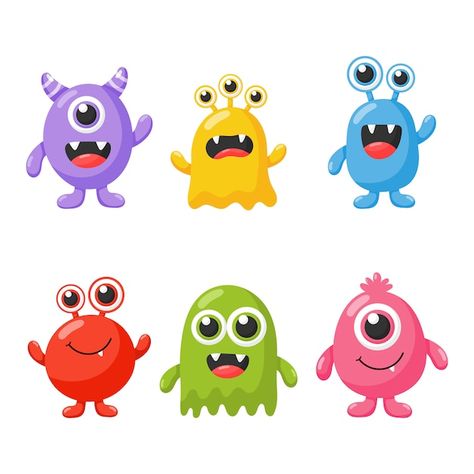 Set of cute funny monster cartoon isolat... | Premium Vector #Freepik #vector Monster Quilt, Cute Monsters Drawings, Monster Cartoon, Monster Ideas, Felt Monster, Monster Theme, Monster Drawing, Funny Monsters, Monster Illustration