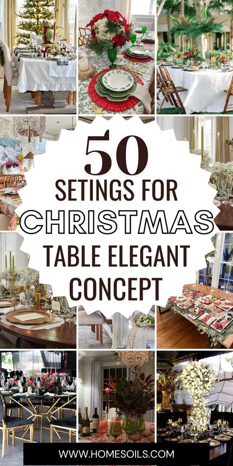 Explore 50 elegant Christmas table settings to elevate your holiday celebrations. Discover sophisticated centerpieces, stylish place settings, and festive decor perfect for creating a memorable dining experience. Transform your table with these inspiring ideas. Elegant Christmas Table Settings, Christmas Table Settings Elegant, Dining Table Decor Modern, Elegant Christmas Table, Christmas Table Setting Ideas, Elegant Christmas Centerpieces, Banquet Table Decorations, Christmas Dining Table Decor, White Placemats