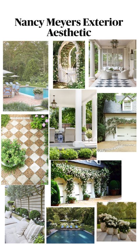 Nancy Meyers Outdoor Style Exterior Aesthetic, Cozy Backyard, Nancy Meyers, Dutch Colonial, Backyard Inspo, Aesthetic Ideas, Luxury Homes Dream Houses, House Goals, Curb Appeal