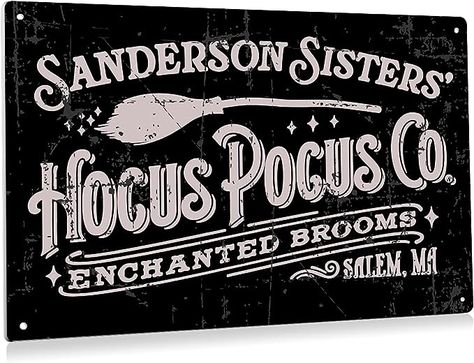 Hermanas Sanderson, Office Halloween Decorations, Sister Sign, Sanderson Sisters Hocus Pocus, Halloween Hocus Pocus, Retro Tin Signs, Rustic Bathroom Decor, Sanderson Sisters, Modern Wall Art Canvas