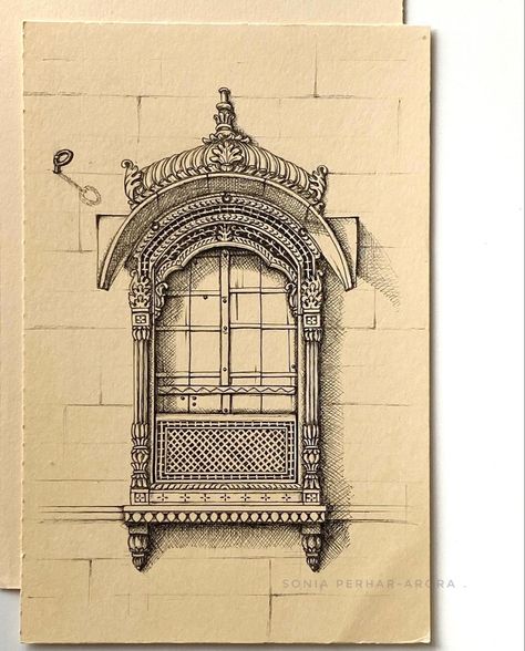 #jaisalmer #window #architecture #inkart Indian Window Design, Pointalism Art, Window Sketch, Micron Pen Art, Arab Style, Nepal Art, Window Illustration, Fineliner Art, Window Architecture