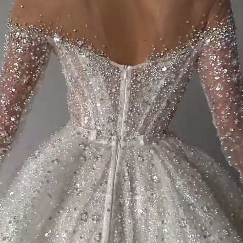 Wedding Dresses Diamonds Sparkle, Sparkly Ballgown Wedding Dresses, Long Sleeve Sparkly Wedding Dress, Glittery Wedding Dresses, Wedding Dresses Sparkly, Glittery Wedding Dress, Wedding Dress Photoshoot, Poofy Dress, Illusion Wedding Dress