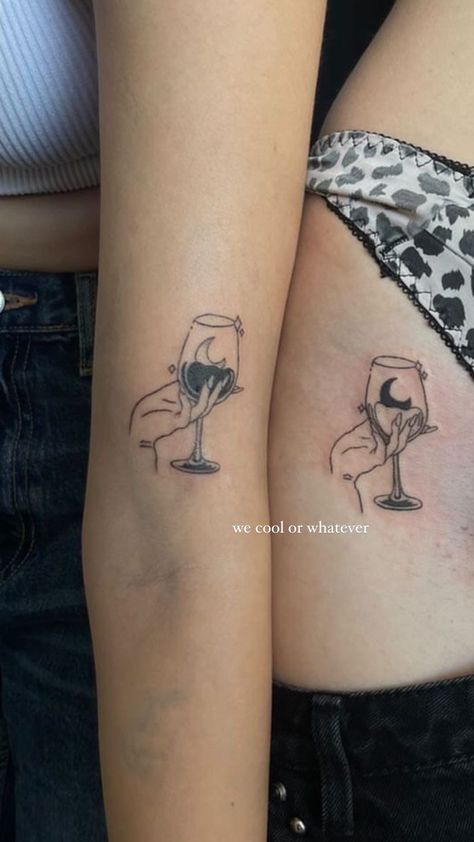 Best Friend Tattoos Same But Different, Best Friend Tarot Tattoo, Best Friend Margarita Tattoos, Best Friend Gothic Tattoos, Bestfriend Tattoo Ideas, Tattoo For Besties, Tattoo For Women Spine, Gothic Matching Tattoos, Women Spine Tattoo