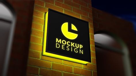 Neon Box Design Outdoor, Signage Mockup, Neon Box, Wall Signage, Business Signage, Sign Mockup, Logo Mockup, Sign Lighting, Vector Photo