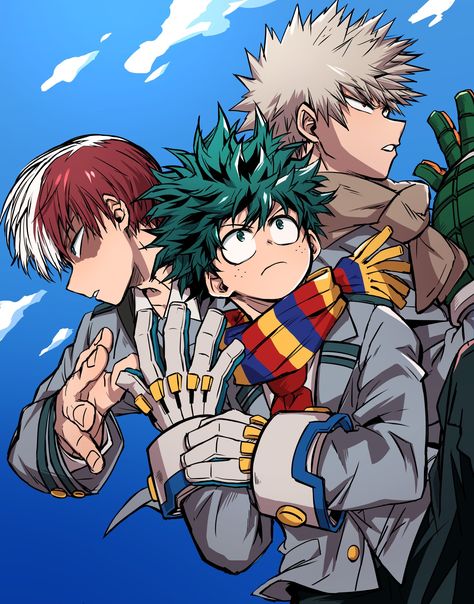 Deku Todoroki And Bakugo, Bakugo Official Art, Mha Trio, Bakugo Todoroki, Art Academia, Dragon Ball Wallpaper Iphone, Hero Poster, My Hero Academia Episodes, Dog Drawing