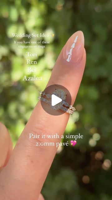 Princess Bride Diamonds on Instagram: "Wedding band idea for your Tori, Ren, Rei, or Azalea engagement ring. Pair your ring with a simple 2.0mm Pavé Diamond Ring. 🌸💫✨💖 #ToriEngagementRing #RenEngagementRing #ReiEngagementRing #AzaleaEngagementRing 

All of these styles share the same floating marquise and round diamond band, and differ in the crown style that holds the center stone. 
The Tori = Marquise and Round Floating Band with Traditional Prongs
The Rei = Marquise and Round Floating Band with Under Halo
The Ren = Marquise and Round Floating Band with Diamond Petal Prongs
The Azalea = Marquise and Round Floating Band with High Polish Petal Prongs

Build yours on princessbridediamonds.com link in bio✨

#princessbridediamonds #pbdbling #engagementring #engagementrings #huntingtonbeach Round Diamond Band, Pave Diamond Ring, Instagram Wedding, Princess Bride, Diamond Band, Diamond Bands, The Crown, Pave Diamonds, Round Diamond