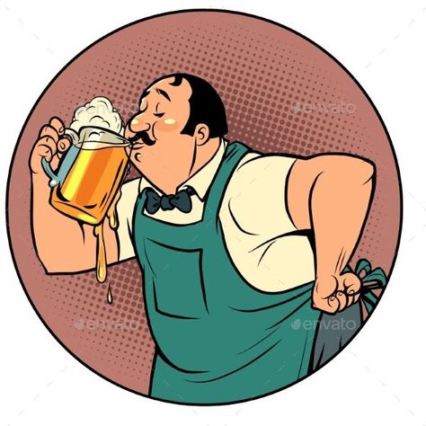 The Bartender Drinks Beer Beer Drawing, Beer Advertisement, Bartender Drinks, Comic Cartoon, Drinking Beer, Graphic Design Art, A Man, Graphic Art, White Background