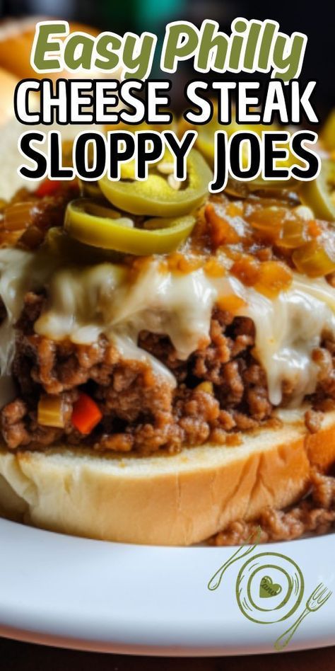 Easy Philly Cheese Steak Sloppy Joes—a mouthwatering mashup of two beloved classics. Picture tender ground beef, caramelized onions, and colorful bell peppers smothered in gooey melted cheese, all nestled between soft hamburger buns. With each bite, you'll be transported to the bustling streets of Philadelphia, Easy Philly Cheese Steak, Soft Hamburger Buns, Philly Cheese Steak Sloppy Joes, Cheese Steak Sloppy Joes, Philly Cheese Steak Sandwich, Philly Cheese Steak Recipe, Hamburger Dishes, Cheesesteak Recipe, Cheese Steak