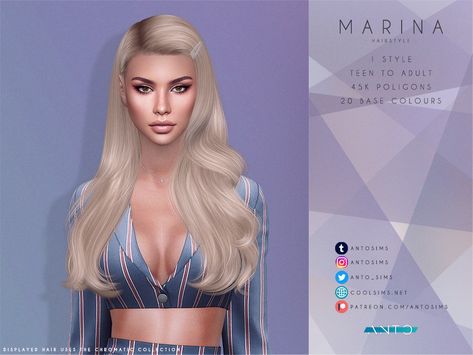 The Sims Resource - [Patreon] Marina Vegas Hair, Tumblr Sims 4, Hair Fixing, All Hairstyles, Sims Four, Sims Hair, Sims Community, Sims 4 Cc Finds, Sims 4 Cc