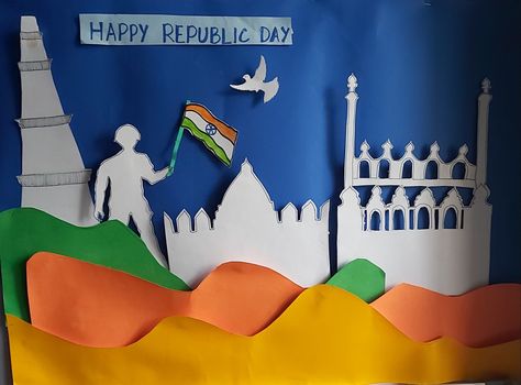 Republic Day Soft Board Decoration, 26 January Republic Day Decoration Idea, Republic Day Decoration In School, Republic Day Board Decoration Ideas, Soft Board Decoration, Independence Day Drawing, School Kids Activities, Soft Board, 26 Jan