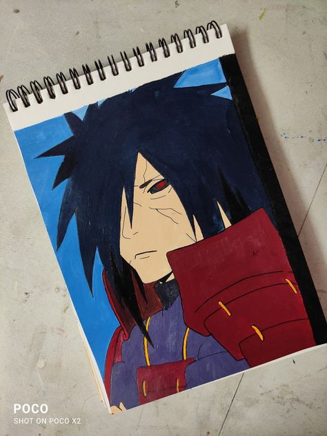 Madara Uchiha is a main antagonist manga and anime character in the Naruto series created by Masashi Kishimoto. He appears for the first time in "Part II" of the manga and the Shippuden anime adaptation, as a major antagonist.  
Acrylic painting of madara in paper. Naruto Madara Uchiha, Art Ideas Easy, Naruto Madara, Naruto Uchiha, Acrylic Painting On Paper, Easy Art, Painting On Paper, Madara Uchiha, Simple Art