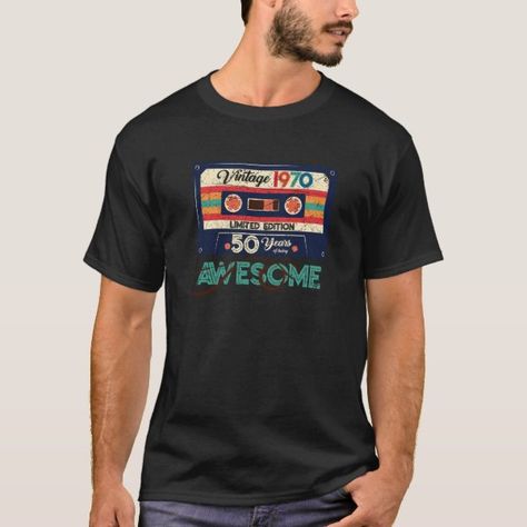 Vintage 1970 Made in 1970 50th birthday T-Shirt Otaku Aesthetic, Funny 50th Birthday Gifts, Vintage Cassette, 50th Birthday Funny, Vintage Man, 70th Birthday Gifts, 60th Birthday Gifts, Old T Shirts, 40th Birthday Gifts