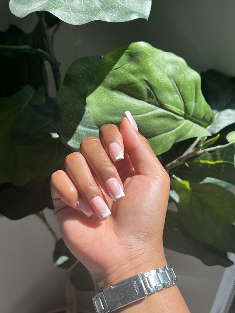 Nail art, square nails, french tip, nails, medium length nails, clean nails, clean cuticles, clean girl aesthetic Nail Inspo French Tip, Nail Inspo French, African Natural Hairstyles, Short Acrylic, Long Acrylic, Tip Nails, Short Acrylic Nails Designs, Nails Inspo, Short Acrylic Nails