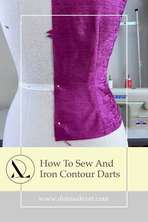 A detailed tutorial on sewing double pointed contour darts. Learn how to correctly use marked dart lines to fold, pin and directionally stitch the finished contour dart. When to trim and clip dart excess and how to properly iron finished contour darts- all in this step-by-step guideline. Fashion Terminology, Sewing Darts, Sewing Tops, Dress Patterns Free, Couture Sewing Techniques, Diy Sewing Clothes, Couture Sewing, Refashion Clothes, Sewing For Beginners