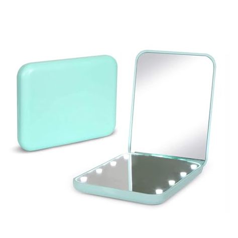 Limited-time deal for Prime Members: Kintion Pocket Mirror, 1X/3X Magnification LED Compact Travel Makeup Mirror with Light for Purse, 2-Sided, Portable, Folding, Handheld, Small Lighted Mirror for Gift, Cyan Travel Makeup Mirror, Compact Makeup, Portable Mirror, Lighted Mirror, Mirror With Led Lights, Travel Mirror, Magnifying Mirror, Makeup Mirror With Lights, Pocket Mirror