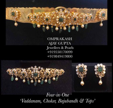 4 in 1 Vaddanam + Choker + Bajubandh + Earrings - Indian Jewellery Designs Vadanam And Haram 2 In 1, 2 In 1 Vaddanam Designs, 2 In 1 Haram And Vaddanam, Vaddanam Designs Gold Indian, Vaddanam Designs, Golden Jewellery, Baby Jewellery, 22 Carat Gold Jewellery, Jewelry 2023