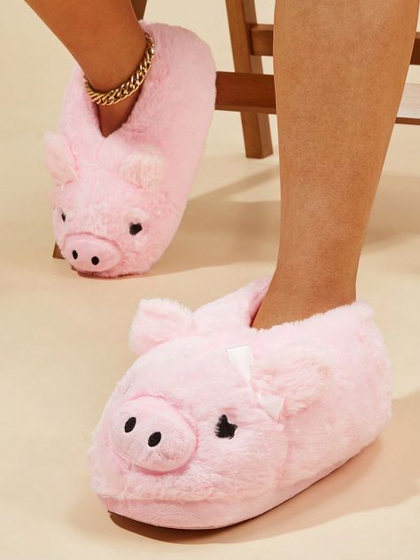 Pink  Collar     Embellished   Women Shoes Pig Slippers, Heel For Women, Pig Pattern, Pig Design, Heated Socks, Pig Cartoon, Warm Home, Cute Piggies, Black Office