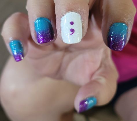 Purple And Teal Nails Designs, Awareness Nails, Teal Nail Designs, Teal Nails, Purple And Teal, Finger Nails, Purple Ribbon, Us Nails, Purple Nails