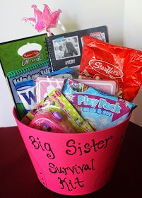 Simply Made...with Love: Big Sister Survival Kit Gifts For Big Sister, Sister Survival Kit, Big Sister Bag, Big Sister Kit, Big Sister Little Sister, Big Sister Gifts, Sibling Gifts, Big Gifts, Baby Sprinkle