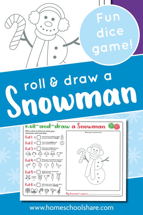 Snowman Dice Game, Roll A Snowman, Dice Drawing, Snowman Games, Draw A Snowman, Printable Snowman, Snow Theme, Winter Activities For Kids, Human Anatomy And Physiology