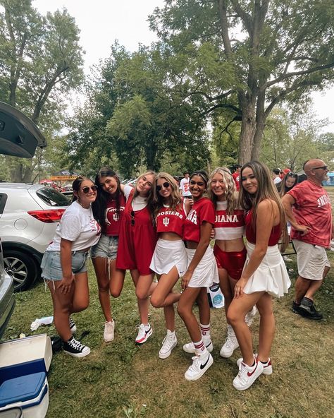 Gameday College Outfits, Indiana University Tailgate Outfit, Iu Football Game Outfit, Little 500 Indiana University Outfits, Iu Tailgate Outfit, Red College Game Day Outfit, Homecoming Game Outfits College, Indiana Game Day Outfit, Reds Game Outfit