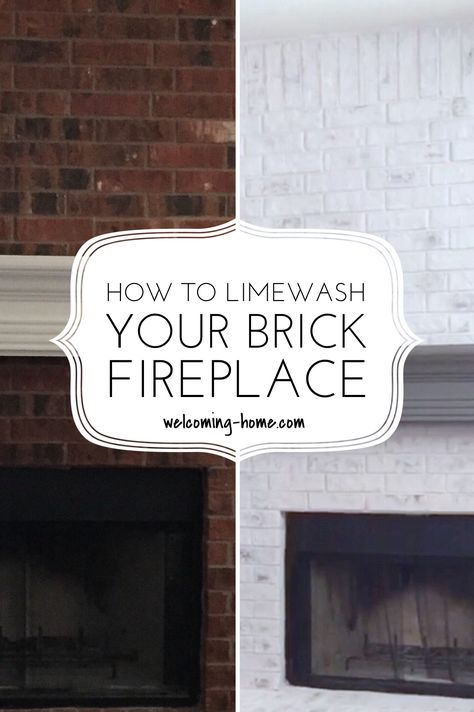 Updating A Brick Fireplace, Updated Brick Fireplace, Limewash Fireplace, Update Brick Fireplace, Red Brick Fireplace, Red Brick Fireplaces, Wood Mantle, Light Brick, Welcoming Home