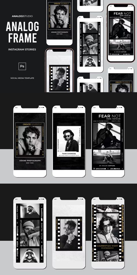 Analog Frame Instagram Stories Template PSD New York Instagram, Frame Instagram, Instagram Stories Template, New York Photos, Instagram Story Template, Story Template, Social Media Template, Instagram Template, Frame Design