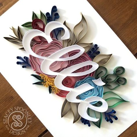 Quilled Name Art | Personalized Wall Decor | Floral Name ArtA Customized Paper Quilled Name Plaque. The name of your choice hand quilled within this Spring Bouquet backdrop.  For additional backdrops, please see here:Summer Bouquet : https://etsy.me/3d2gZxYSunflower : https://etsy.me/3gYfaDh•• What is Quilling? ••Quilling is an ancient Paper shaping art that's (quite rightly!) enjoying a fresh resurgence. I begin my designs with a pencil sketch, ensuring the decorative quilled flow fills in and Teknik Quilling, Ancient Paper, Diy Quilling Crafts, Quilling Letters, Paper Quilling Tutorial, St Patricks Day Crafts For Kids, Paper Quilling Cards, Diy Crafts Love, Quilling Work