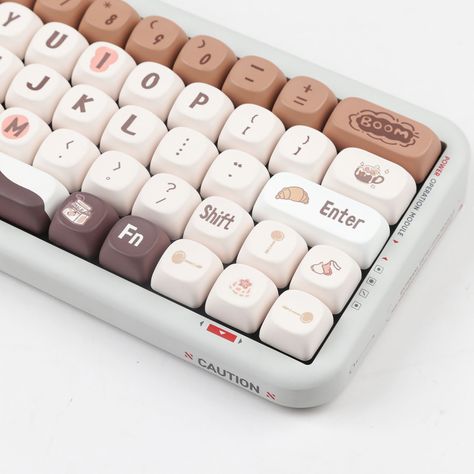 Specs Keys Number: 136 Keys Material: PBT Dye Sublimation Profile: MOA Profile Compatibility Friendly Remind: Only Keycaps included, no keyboard. Compatibility: 60%/70%.80%/90%/100% layout keyboards. Not compatible with Razer/Corsair/Dareu EK85 and short profile keyboards. Features Resistance to yellowing & Oiling Thicker keycaps can also contribute to a more muted typing sound. Cute Custom Keyboard, Cool Keycaps, Keyboards Aesthetic, Fancy Keyboard, Keyboard Aesthetic, Unique Keyboards, Alphabet Sounds, Computer Set, Custom Consoles