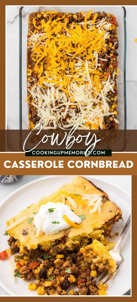 A hearty, family-favorite, and oh-so-versatile! This Cowboy Cornbread Casserole combines ground beef, black beans, and cheese for a robust meal that satisfies every appetite. Ground Beef Cornbread Casserole, Beef Cornbread Casserole, Ground Beef Cornbread, Cornbread Cowboy Casserole, Cowboy Cornbread Casserole, Cowboy Cornbread, The Best Cornbread, Casserole With Ground Beef, Best Cornbread