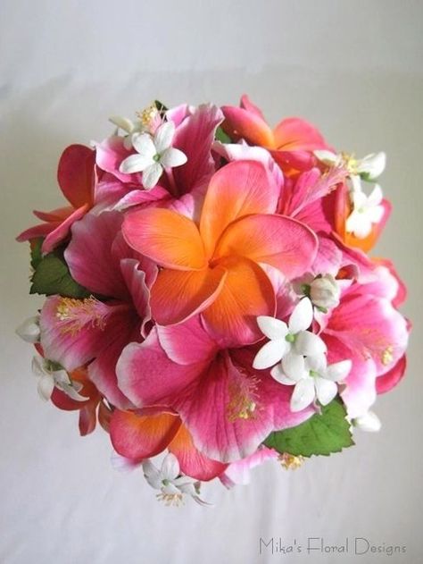 Plumeria Bouquet, Gerbera Wedding, Hibiscus Bouquet, Hibiscus Wedding, Beach Wedding Pink, Beach Wedding Decorations Reception, Round Bouquet, Beachy Wedding, Artificial Wedding Bouquets