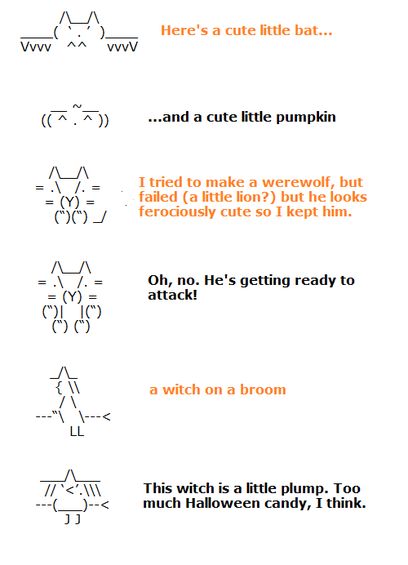 bats, witches, and zombies! Post with Halloween ASCII characters Ascii Character, Halloween Keyboard, Text Animals, Text Message Art, Funny Text Art, Emoticons Text, Keyboard Characters, Keyboard Art, Love Keyboard