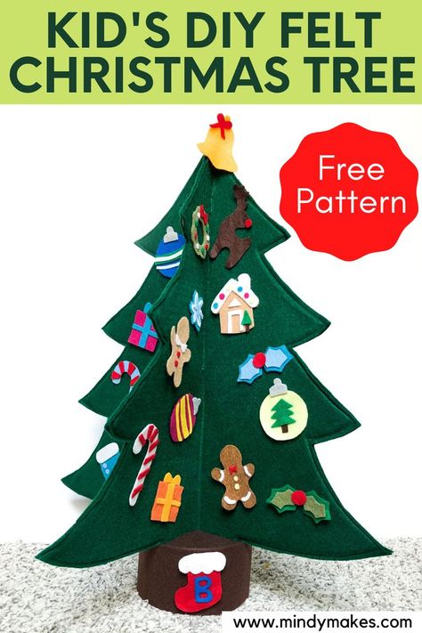 Felt Christmas Trees Diy, Felt Tree Pattern, Felt Christmas Tree Diy, Felt Christmas Tree Pattern, Kersfees Idees, Toddler Christmas Tree, Cardboard Christmas Tree, Trees For Kids, Felt Christmas Tree Decorations