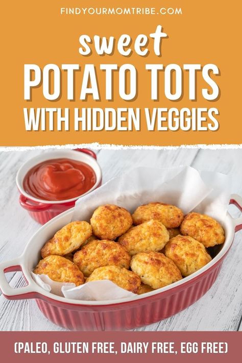 Getting veggies into your kids can be a huge challenge. (Picky eater, anyone?) Sweet potato tots with hidden veggies to the rescue! #best #sweet #potato #tots #recipe #potatotots #tatertots #sweetpotatotatertots #easyrecipes #tatertotsrecipes #kids #family #mom #motherhood #bestrecipesforkids #veggies #healthy #ingredients #vitamins #vegetables #children #nutrition #diet #findyourmomtribe Toddler Sweet Potato Recipes, Potato Recipe For Toddler, Potato Tater Tots, Veggie Tots, Spinach Sweet Potato, Toddler Vegetables, Hidden Vegetable Recipes, Sweet Potato Tater Tots, Microwave Sweet Potato