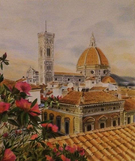 Florence Painting, Europe Scrapbook, Italy Painting, Architecture Painting, Florence Italy, Painting Ideas, Florence, Taj Mahal, Acrylic Painting