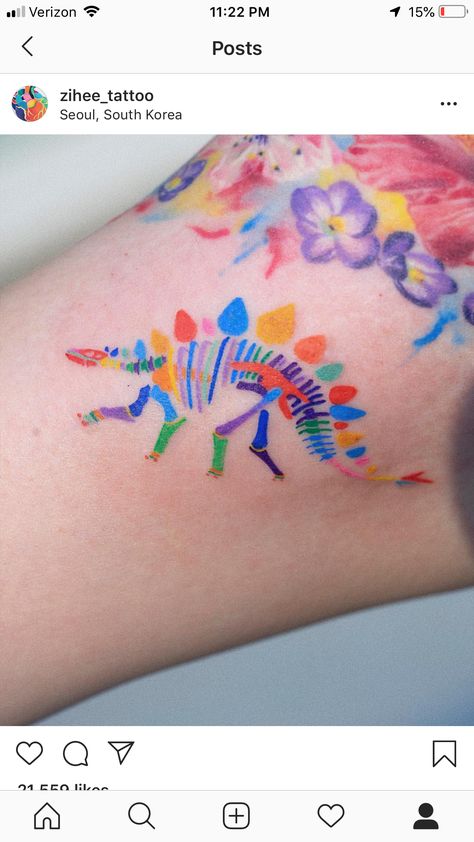 Colorful Tattoos, Funky Tattoos, Dinosaur Tattoos, Bone Tattoos, Tattoo Color, Skeleton Tattoos, Things To Draw, Great Tattoos, Color Tattoo