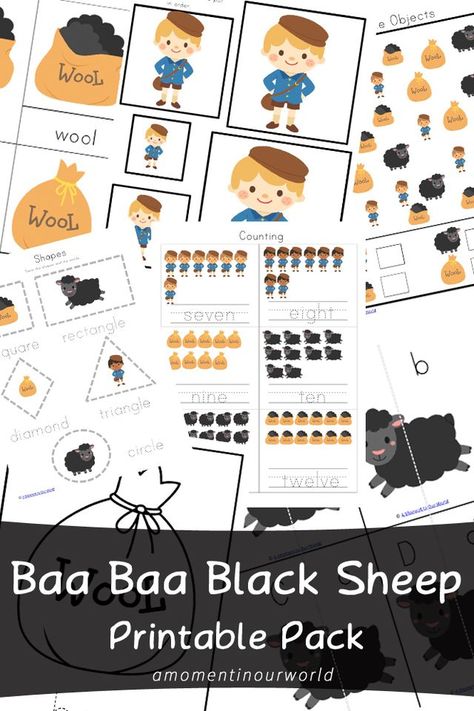 FREE Baa Baa Black Sheep Pack Baa Baa Black Sheep Crafts, Baa Baa Black Sheep Activities, Ba Ba Black Sheep, Sheep Printable, Nursery Rhyme Crafts, Nursery Rhymes Preschool, Nursery Rhymes Activities, Baa Baa Black Sheep, Sheep Crafts