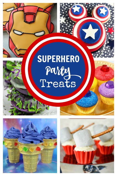 Avengers Desserts, Superhero Treats, Superhero Party Food, Superhero Snacks, Avenger Cupcakes, Super Hero Party, Comic Party, Marvel Birthday Party, Marvel Party