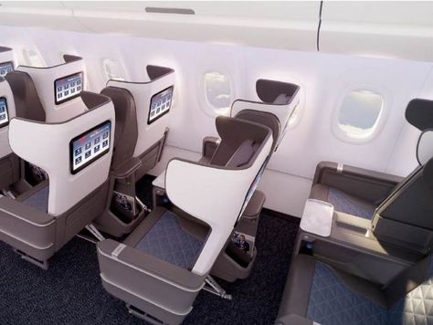 These 12 airplane interior cabin designs could be the future of air travel, from beds in economy class to an onboard spa Interior Cabin, Airplane Interior, Cabin Designs, Business Class Seats, First Class Seats, Aircraft Interiors, Luxury Amenities, Domestic Flights, Delta Airlines