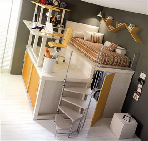 cool. Cool Beds For Teens, Teen Bunk Beds, Bed With Desk Underneath, Loft Bed With Stairs, Cool Loft Beds, Bed With Stairs, Full Size Bunk Beds, Bunk Beds Boys, A Loft Bed