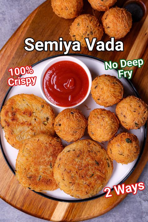 Vermicelli Vada Recipe | Crispy Semiya Garelu | How To Make Vermicelli Vade Evening Snacks Indian Simple, Ginger Candy Recipe, Snacks Spicy, Potato Bites Recipe, Veg Cutlet, Cutlet Recipes, Fried Snacks, Vada Recipe, Easy Teas