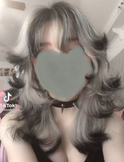 Long Fluffy Hairstyles, White Jellyfish Haircut, Black And White Hair Wolfcut, White And Black Hairstyle, Jellyfish Haircut With Curtain Bangs, How To Draw Layered Hair, White Tips Hair, Layered Hair With Dyed Tips, Fluffy Dyed Hair