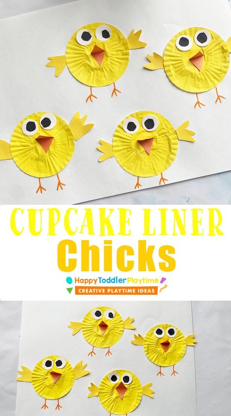 Spring Crafts Preschool Easy, Chicks Craft, March Preschool, Cupcake Liner Crafts, Spring Crafts Preschool, Prek Crafts, Preschool Spring, Easter School, Easter Arts And Crafts