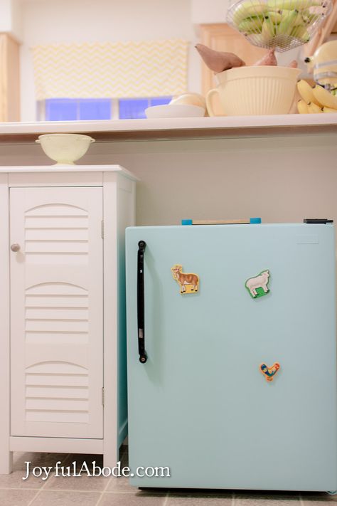 Montessori Kitchen Station With Mini Fridge, Mini Fridge Makeover, Loft With Desk, Making Snacks, Helper Stool, Montessori Kitchen, Toddler Bathroom, Fridge Makeover, Montessori Work