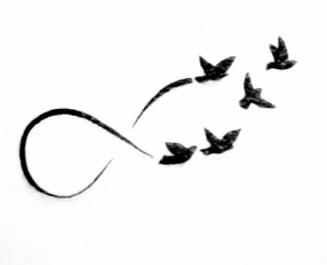 Bird Tattoo Family, Two Birds Flying Tattoo, Infinity Tattoo Designs With Birds, Tiny Birds On A Branch Tattoo, Infinity Tattoo With Birds Flying, Infinity Sign Tattoo, Tiny Bird Tattoos, Infinity Tattoo Designs, Flying Bird Tattoo