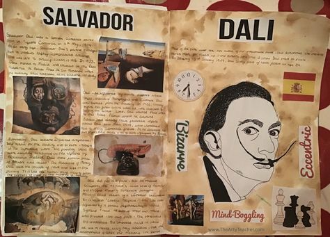 Salvador Dali Research Page Sketchbook Ideas Inspiration, Art Analysis, Salvador Dali Art, Ib Art, A Level Textiles, Dali Art, Year 7, Sketchbook Ideas, Gcse Art